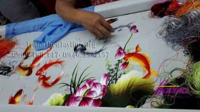 Anh Thịnh (Nguyễn Hữu Thọ, TP.HCM) mua tranh thêu tay cá chép hoa sen MS 04