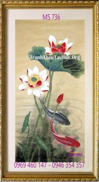 Tranh thêu cá chép hoa sen MS 736
