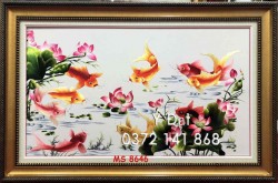 Tranh thêu cá chép hoa sen MS 8646